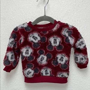 Disney Red Charcoal White Mickey Mouse Face Fleece Sweater 0-3 Months Unisex